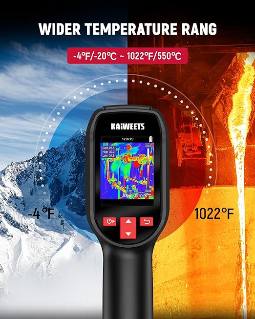 KAIWEETS KTI-200 Thermal Camera, 240x240 High IR Resolution, Thermal Imaging Camera with Laser Pointer, -4°F to 1022°F Infrared Imager, 25Hz Refresh Rate, 15 Color Palettes, 8H Run Time, 50°FOV, IP54