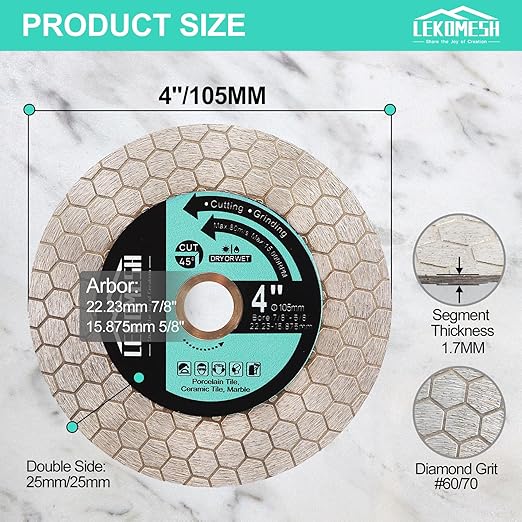 4 Inch/105MM Diamond Cutting Disc - Tile Saw Blade Cutting Wheel Double-Sided Diamond Discs for Cutting Grinding Porcelain Ceramic Tile Marble Granite Artificial Stone