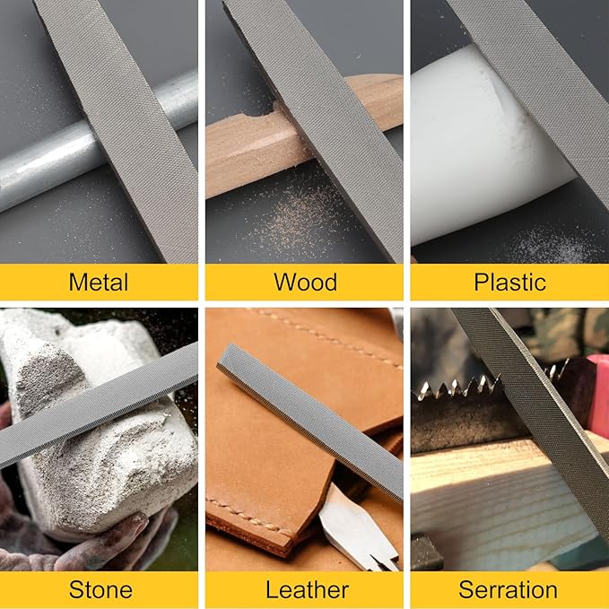 8in Flat Hand Metal File, Total 12in Length, Ergonomic Rubberized Handle, Uniform Teeth, Strength High Carbon Steel, perfect for Long Time Use for Trimming, Sharping Metal, Stone, Wood, etc.