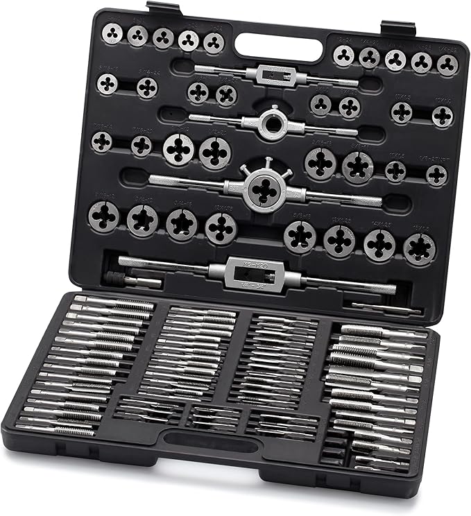Segomo Tools 110 Piece Hardened Alloy Steel SAE Tap And Die Threaded Set With Case - TD110SAE
