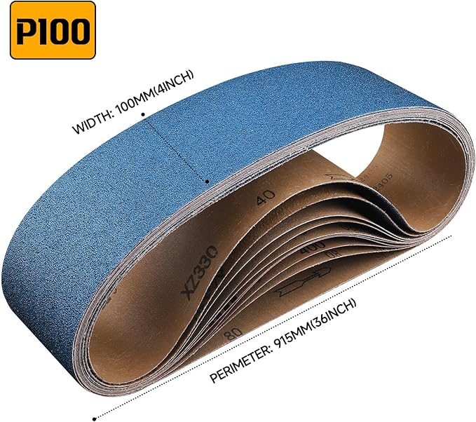 10-Piece 4 x 36 Inch 100 Grit Zirconia Sanding Belts, Heavy Duty Long-lasting Sanding Bands for Belt Sander, Rust Paint Removal, Wood Metal Grinding and Finishing
