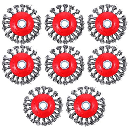 8 Pack 4 Inch Wire Wheels for Angle Grinder, Wire Brush Wheel for 4 1/2 Angle Grinder, Twist Knotted Carbon Steel Angle Grinder Wire Wheel with 5/8" Thread Arbor