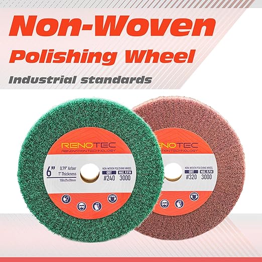 6 Inch Flap Wheel, Non-Woven Abrasive Polishing Wheel, 1 Inch Thickness, 3/4 Inch Arbor, for Bench Grinder (Assorted Grit240 Grit320)