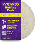 Wizards Fast Cut Wool Buffing Pad - Twisted Wool ‎and Velcro-Backed Wax Applicator Pad - for Auto Detailing, Cleaning and Protection - Aggressively Cuts Without Burning Paint - 7½" x 1"