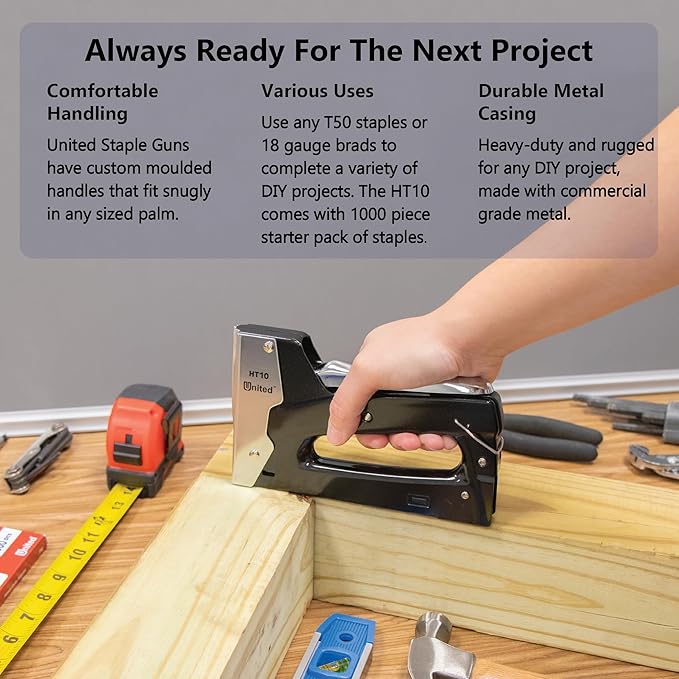 United Office Products HT10 Heavy Duty 2-in-1 Manual Staple Gun and Brad Nailer for Carpentry, Upholstery, Crafts, Professional and DIY Projects, Heavy Duty Metal Body