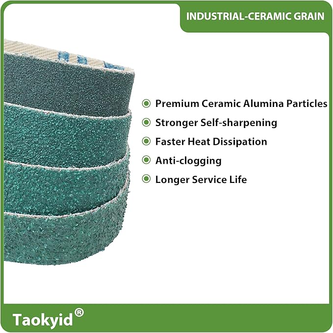 40-Pack 1/2×18 Inch Ceramic Sanding Belts, 10 Pcs Each of 60 80 120 240 Grit Belt Sander Sandpaper, Heavy-Duty Air File Sander Belt for Metal, Stainless, Wood