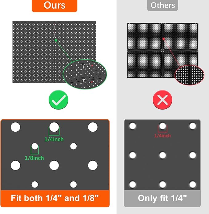 TORACK 4Pcs 12"x16" Metal Pegboard Panels for Garage, Workbench, Shop, Shed Tool Organizer Peg Board with 1/8" & 1/4" Holes, Modular Wall-Mounted Pegboard for Pegboard Hooks (Black)