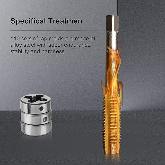 110 PCS Metric Tap and Die Set, Metric Screw Threads M2-M18 for Cutting External and Internal Threading, Come with Storage Case and Complete Accessories