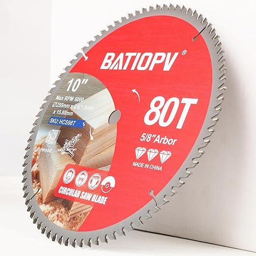 10-Inch Circular Saw Blade, 80-Tooth Carbide-Tipped Ultra-Fine Finish Professional Woodworking Blade for Smooth Cuts Compatible with Miter & Table Saws