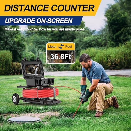 Anysun All in 1 Sewer Camera with Locator & Wheels & Pull Handle, 7MM 300Ft Cable, Self Leveling, Distance Counter, 32GB Card, 9'' HD Monitor, Pipe Drain Inspection Camera IP68 Industrial Borescope