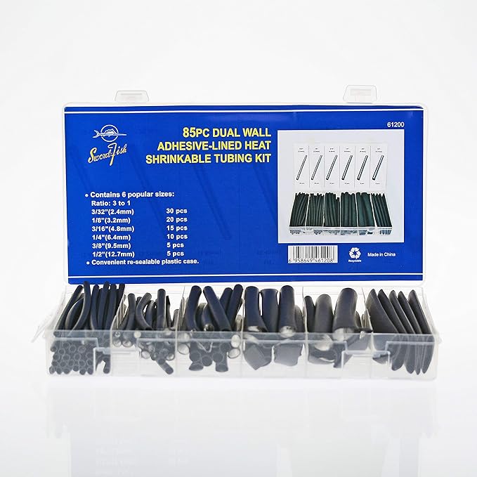 SWORDFISH 61200-85pc 3:1 Dual Wall Adhesive Lined Heat Shrinkable Tubing Assortment Kit