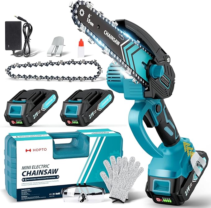 Mini Chain saw, 6-Inch Chain Saw, 2 Pack 2000mAh Batteries, 【Seniors Friendly】Portable Handheld Chainsaw, Mini Chainsaw Cordless for Wood Cutting Tree Trimming DIY Projects Gardening Camping