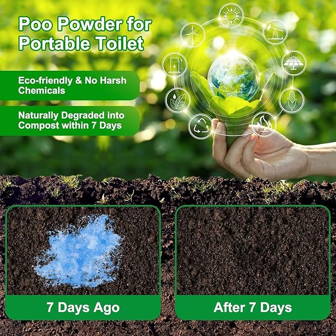 25 Portable Camping Toilet Bags Poo Gel Set, Biodegradable Compostable Thickened for 5 Gallon Bucket Toilet