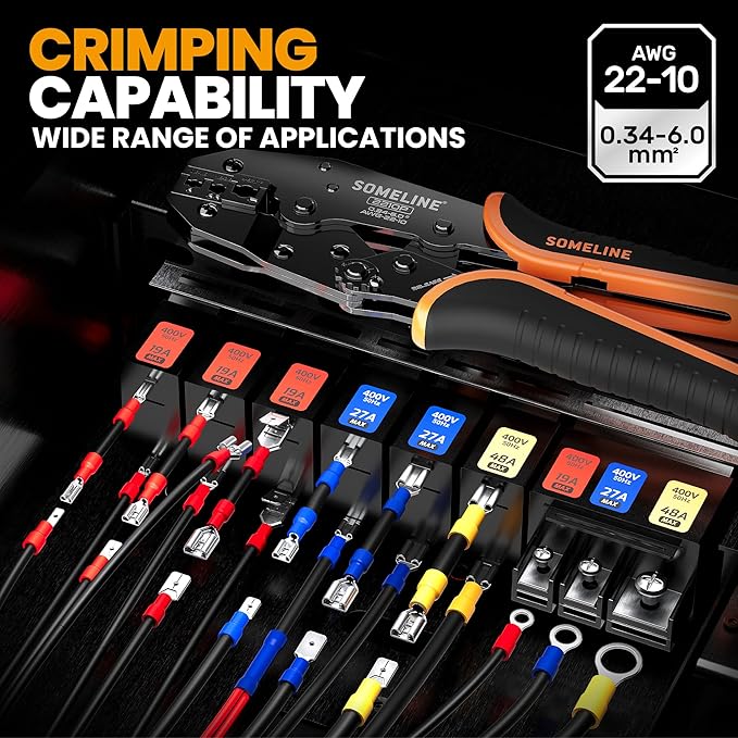 SOMELINE Wire Terminal Crimping Tool Kit, with 51 Sizes Insulated Terminals and 22-10 AWG Ratchet Crimping Pliers and Automatic Stripping Pliers, Ring Fork Disconnect Butt Electrical Terminal Kit