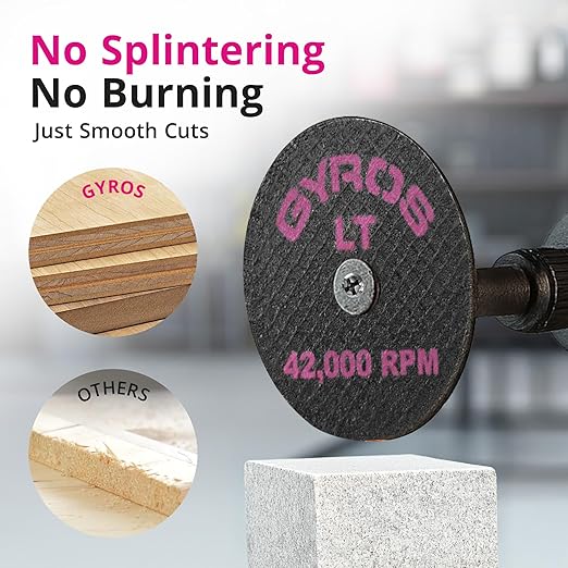 GYROS Cut-Off Wheels for Rotary Tools – 1.75” Low-Tensile Fiberglass Reinforced, 12-Pack | Cuts Wood, Plastic, Stone, Ceramic, Aluminum, Copper, Brass | Made in USA 11-21702/12