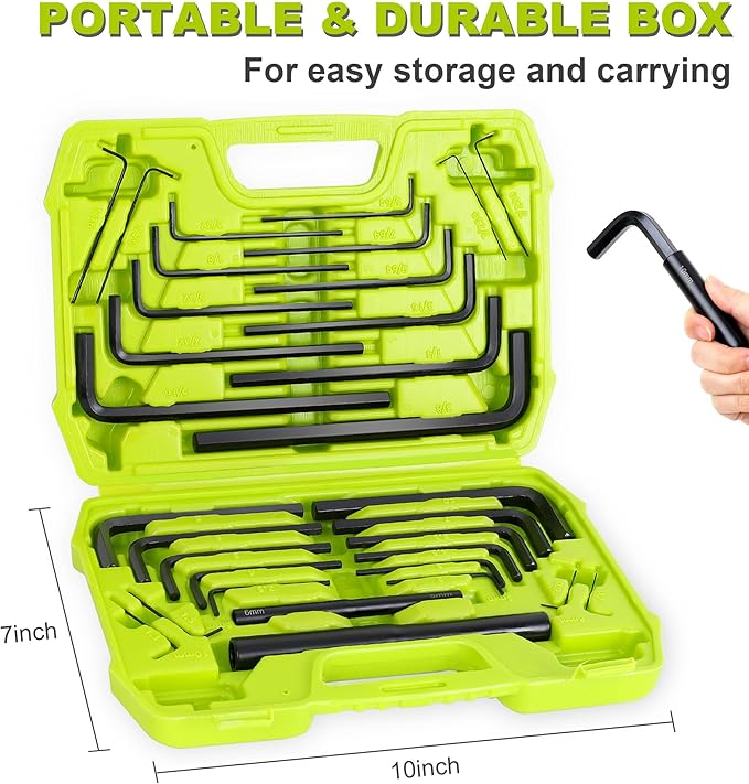 FASTPRO 32-Piece Allen Wrench Set with Storage Case, Standard SAE and Metric Hex Key Set with Extension Handles Included, Green