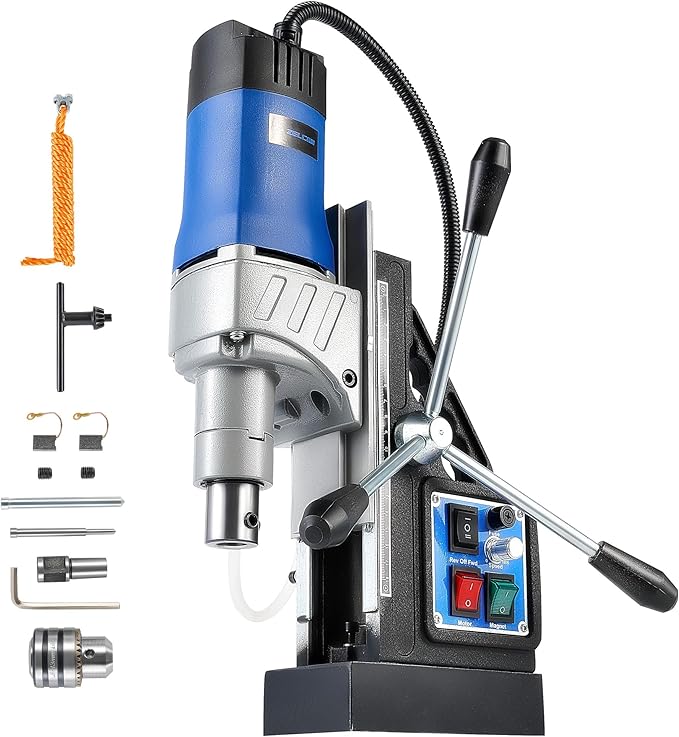 ZELCAN Mag Drill Press, 1550W Portable Magnetic Drill Press with 2" Boring Diameter, 0-580 rpm Stepless Speed & Reversible Direction, 2922 lbf Mag Force Electric Drilling Machine for Metal Surface