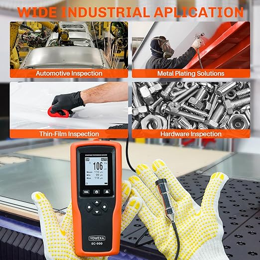 EC-900 Professional Coating Thickness Gauge with External Ruby Wear-Resistant Probe, Paint Depth Meter with Fe 0-5000μm, Non-Fe 0-3000μm Measuring Range, USB Data Transfer
