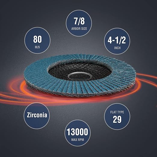 WORKPRO 10-Pack Flap Discs, 4-1/2-inch, Arbor Size 7/8-inch, T29 Zirconia Abrasive Grinding Wheel and Flap Sanding Disc, Includes 60 Grits
