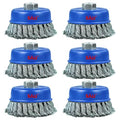 SALI 6 Pack Wire Cup Brush, 4 Inch Twisted Knotted Cup Brush for Grinders, with 5/8-11 Inch Arbor for Heavy Cleaning Rust, Stripping and Abrasive, for Angle Grinder