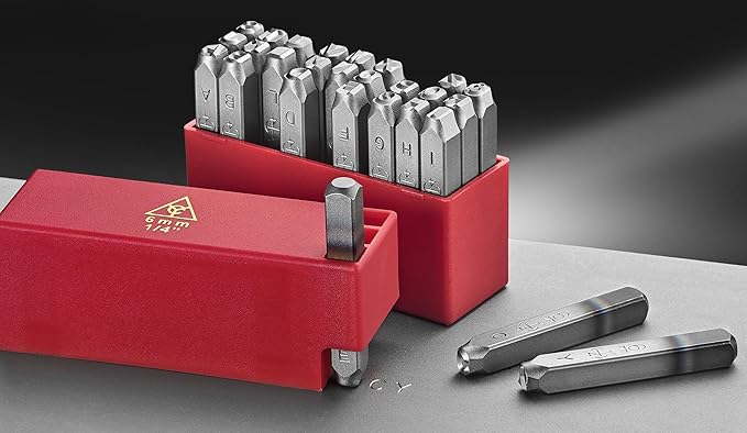 27pcs Heavy Duty Steel Stamp Uppercase Letters 3/16 5mm Hand Stamping Character Mark Code Alphabet Punch Kit for Bracelet Ring Jewelry Sheet Metal Plate Making Mold Die