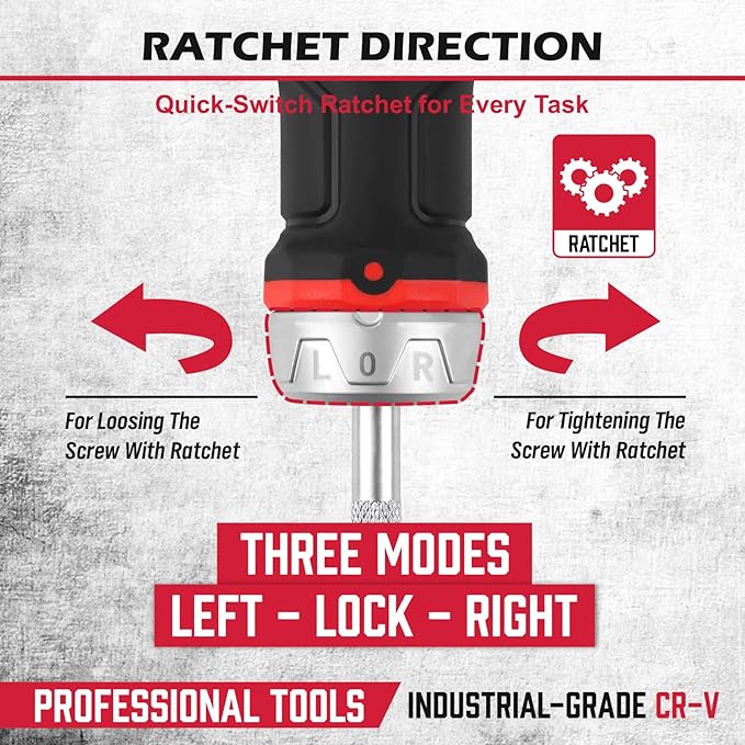 1/4″ Magnetic Ratcheting Screwdriver, Durable Bit Holding Screwdriver With Non-Slip Handle 220mm Long Multi Tip Screwdrivers Ratchet Bits Driver Ergonomic Cushion Grip For Garage & Daily Repair