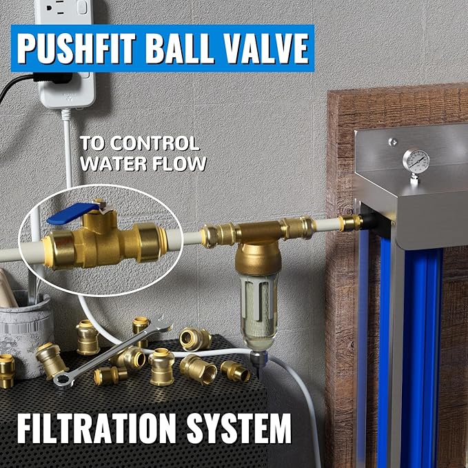 Shut Off Ball Valve 1/2 Inch, SUNGATOR 1/2 Inch Ball Valve, Push-to-Connect Water Shutoff with Blule Handle, No Lead Brass Plumbing Fittings for PEX Pipe, Copper,CPVC, Pack of 1