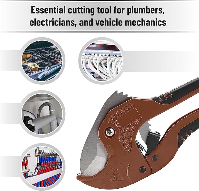 Bates- PVC Pipe Cutter, Cuts up to 1-5/8", Brown Ratcheting PVC Pipe Cutter Tool, Pipe Cutters PVC Pipe Shears, Plastic Pipe Cutter, PEX Pipe Cutter, PVC Cutter Tool, PVC Ratchet Cutter