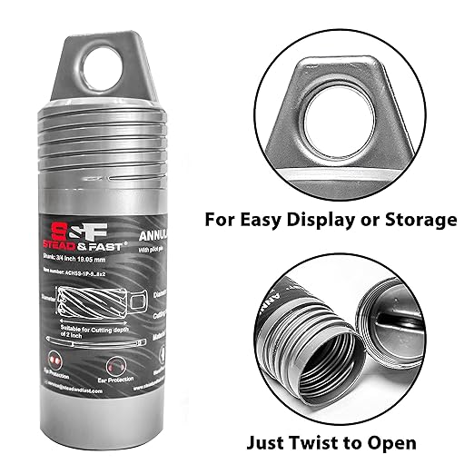 S&F STEAD & FAST Annular Cutter 1-1/8" Diameter 2" Cutting Depth, Mag Drill Bits with Pilot Pin for Magnetic Drill Press