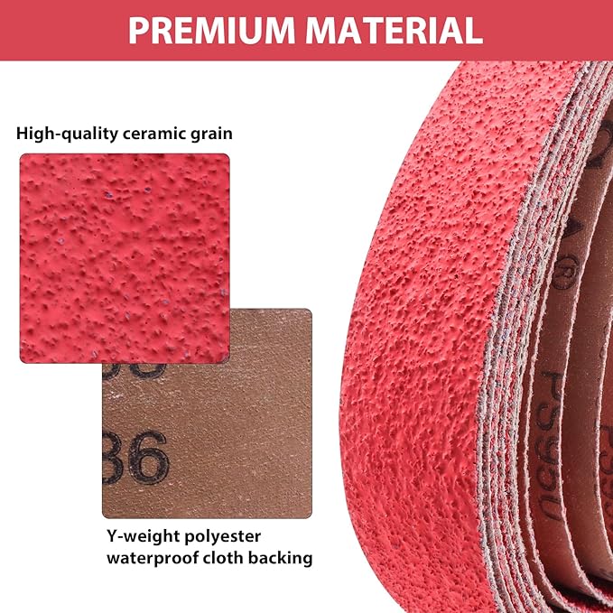 5 Pack 2x72 Inch Ceramic Sanding Belts 36 Grit, 2 x 72 Metal Grinding Sanding Belt, Sander Belts for Metal Knife Sharpening, 5 Pack(2x72in)