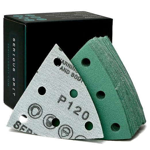 3.5" (93mm) 6-Hole 120 Grit Triangle Sanding Sheets - Fits Festool Rotex RO 90 Delta - Heavy-Duty Hook & Loop Film Disc Abrasives - Sandpaper for Detail Sanders - 50 Pack Box