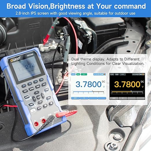 OWON Handheld Oscilloscope, Digital Multi Functional Oscilloscope Multimeters,60000 Counts Portable 2 in 1 Universal Test Instrument, with 2.8 inch IPS Screen Display 1CH 1Mhz Bandwidth HDS160