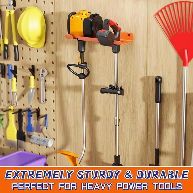 ULIBERMAGNET Garage Storage Organizer Trimmer Rack,2 Slot Orange Utility Storage Rack for Grass Trimmer,Hedge Trimmer,Garage Trimmer,Wall Mount Heavy Duty Weed Trimmer, Garden Tool
