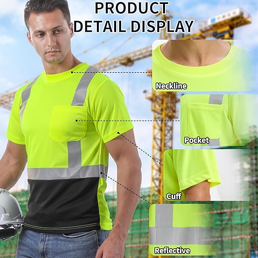 sesafety 3PACK High Visibility Shirts for Men, Class 3 Hi Vis Reflective Construction Shirts for Men with Pocket Safety T Shirts