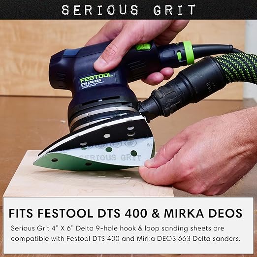 40 Grit 4" x 6" Delta (100mm x 150mm) Triangle Sanding Sheets - Fits Festool DTS 400 & Mirka DEOS Delta Sanders - Heavy-Duty Hook & Loop Film Sandpaper for Detail Sanders - 25 Pack Box