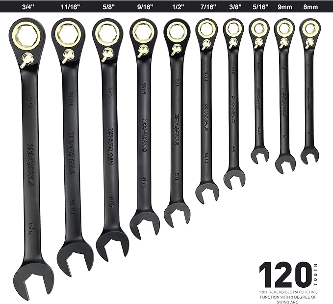 TRUE MECHANIC™ 20 Pc. 120T Reversible Ratcheting Combination Wrench Set, Long Pattern, SAE, Metric, Professional, With Portable Roll-Up Pouch Bag