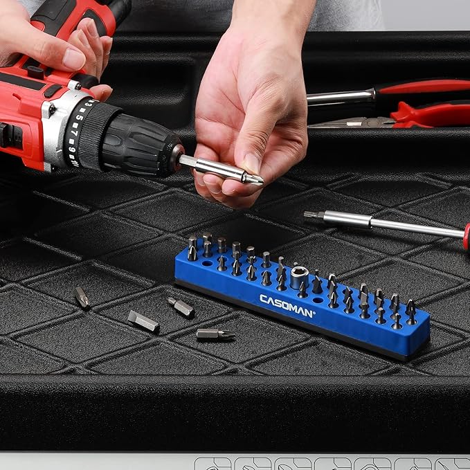 CASOMAN 1/4" Hex Bit Organizer with Magnetic Base - Blue, 43 Hole Bit Organizer with Strong Magnetic Base, Magnetic Bit Organizer for Your Specialty