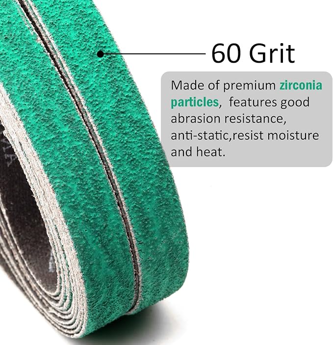 1/2 Inch x 18 Inch Sanding Belts for Air Belt Sander, 1/2 x 18 Inch Zirconia Sanding Belts 60 Grit for Woodworking, Metal Polishing, Derusting, 20-Pack