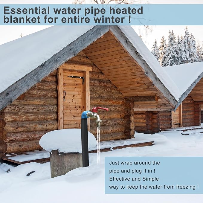 Water Pipe Heat Blanket, 39"x7" Stickable Water Pipes Heater Tape with 6.6Ft Cable Foil Pipe Warmers Water Line Insulation Wrap Pipe Freeze Protection for Outdoor Pipe RV Sewer Hose, Max140˚F，110V