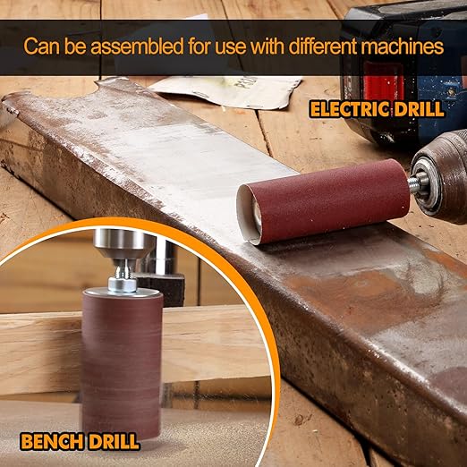 POLIWELL 8-Piece Sanding Drum kit with Four 3-metre Rolls of Sandpaper (80, 120, 240, 320) Drum Sander for Drill and Press Drilling Machines, Mould Grinding Machine