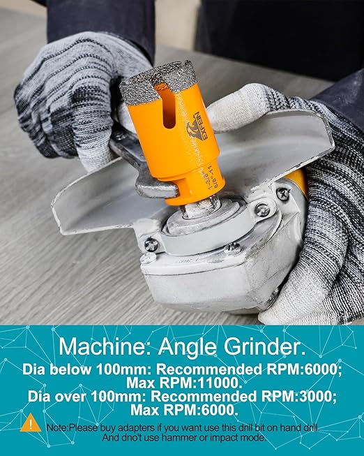 Tile Hole Saw Kit 11pcs - Diamond Core Drill Bits Set (6/8/10/25/35/50/75/125mm) & Adapter for Tile Marble Granite with 4/5" Diamond Finger Bit and 2" Chamfer Bit Trimming Holes