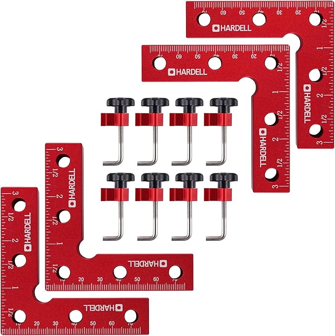 HARDELL 90 Degree Positioning Squares, Right Angle Clamps 3''/80mm Aluminum Alloy Woodworking Carpenter, Corner Clamping Square Tool for Picture Frame Box Cabinets Drawers (4 PACK), HDAC0408