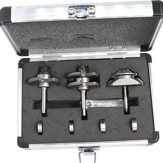 3Pc Tongue and Groove Router Bit Set 1/4 Shank,45 Degree Lock Miter Bit,3 Teeth T Shape Glue Joint Cutter,in Aluminum Case for Wood Cabinet Door/Board Tabletops/Strip Flooring Making