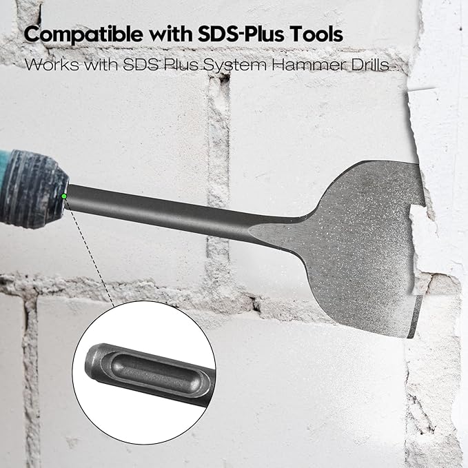 2Pcs SDS Plus Chisels Set, Flat & 20° Bent, 3” x 10” Tile Removal Bits in 40Cr Alloy Steel, Fits Most Rotary Hammers & Impact Drills, for Concrete, Tile, Stone & Other Construction Materials