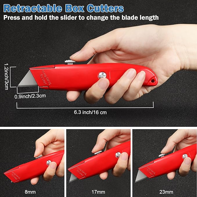 Reginary 30 Pcs Box Cutter Bulk Retractable Blade Utility Knife Heavy Duty Aluminum Alloy Razor Shell Knife for Cartons, Cardboard and Boxes, DIY, Factory, Home(Red)