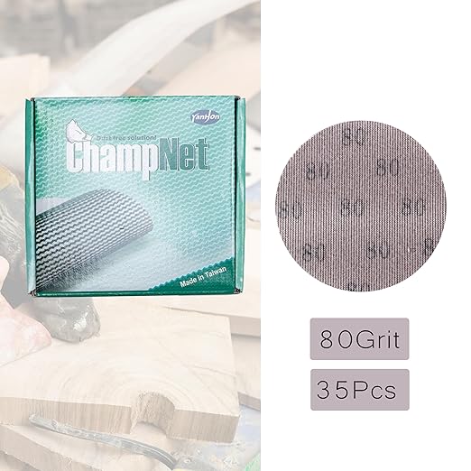 Mesh 5 inch 6 inch Sanding Discs 35PCS Hook and Loop Sanding Discs, Dust-Free, Ideal for Metal, Wood, Composites, Stock Removal, and Fine Finishing (6in, 80 Grit)