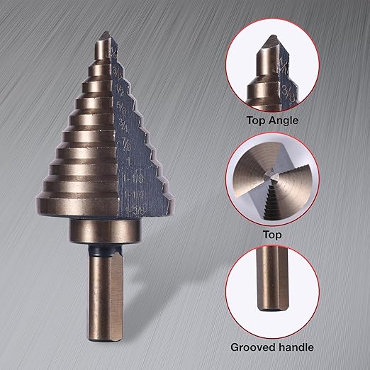 Step Drill Bits, 6PCS (50 Sizes) HSS Step Unibit Drill Bit Set with Auto Center Punch Black and Gold, Double Cutting Blades HSS Drill with Aluminum Case, Multi-Hole Stepped Up Bits for DIY
