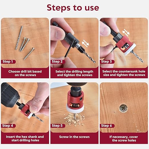 Countersink Drill Bit Set for Wood,7 PCS Counter Sink Drill Bit with HSS Tapered Drill Bits and 1/4" Hex Shank Quick Change for Woodworking with Storage Box