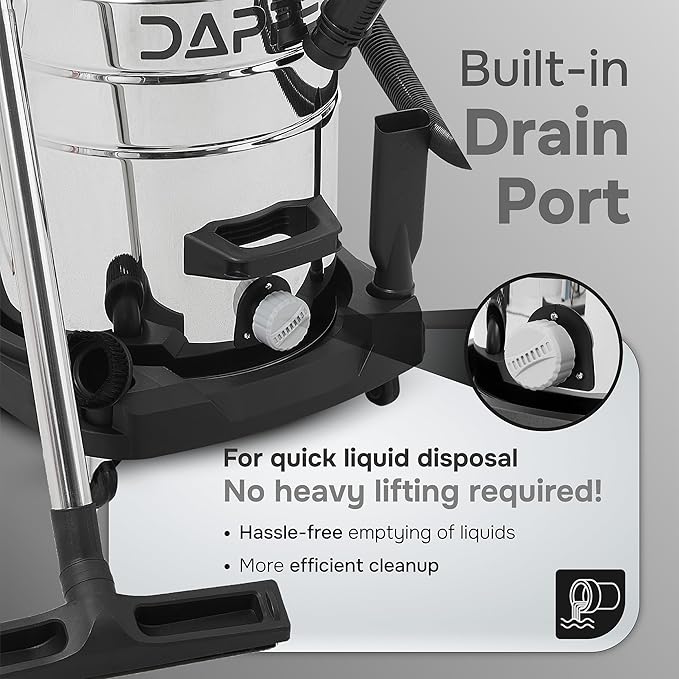 26.5 Gallon 11 Peak HP Wet/Dry Vacuum, Stainless Steel Tank, 2 in 1 Function Portable Shop Vacuum with Attachments, Built-in Drain Ideal for Jobsite, Garage & Workshop.