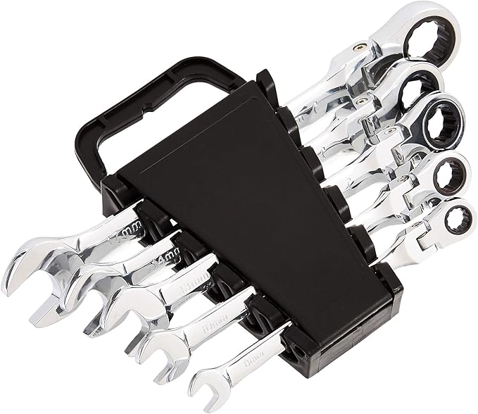 Amazon Basics Ratchet Wrenches Set, Flexible Metric Flex Head, 5-Piece